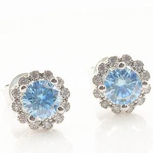 Orecchini a bottone con Moissanite blu da 0,5 ct in argento sterling 925 di nuova moda alla moda, bel regalo