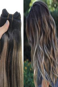 Mänskligt hårväv ombre färgämne färg brasiliansk jungfru hår weft buntförlängningar balayage två ton 2brown till 27 blond1805589