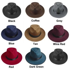 Vintage Men Women Hard Fint Hat Wide Brim Fedora Trilby Panama Hat Gangster CAP2546