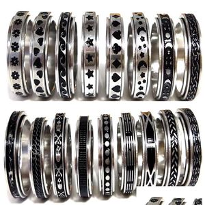 Bandringar 50st mtistyles blanda roterande rostfritt stål snurrringar män kvinnor spinner ring hela rotera band finger party smycken82445 dhhyt