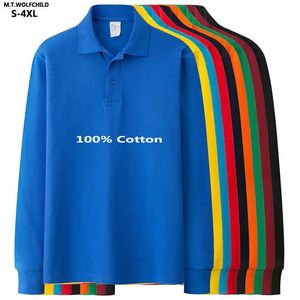 Högkvalitativ Autumn Solid Mens Polo Shirt 100% Cotton Long Sleeve Mens Polo Tees Casual Lapel Topps Fashion Man Clothing S-4XL 240220