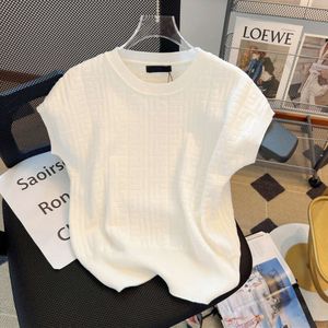 Camicia a maniche lunghe lavorata a maglia sottile profumata al vento da donna a maniche corte T-shirt estiva di lusso leggera di lusso francese unica senza maniche in seta di ghiaccio