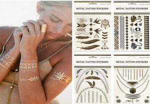 500 Stil Körperkunst Malerei Tattoo Aufkleber Glitzer Metall Gold Silber Temporäre Flash-Tattoo Einweg-Indianer-Tattoos Tatoo stic7369254