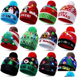 Parti Şapkaları Şık Noel Led Işık Örme Şapka Partisi Sıcak ADT Ball Toptan 1103 Damla Teslimat Ev Bahçesi Festival PA DHHQO