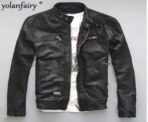 Yolanfairy primavera outono men039s jaqueta de couro genuíno curto fino motocycle jaquetas para homens outerwear jaqueta de couro1708554