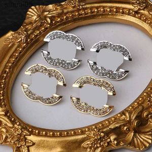 Stud Luxury Designers Ear Stud 925 Silver Geometric Circle Crystal Rhinestone Earring Jewerlry 240306