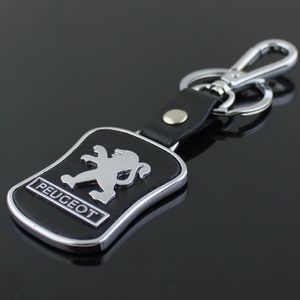5st Top Fashion Car Logo KeyChain för Peugeot Metal Leather Keyring Key Chain Ring Llaveros Chaveiro Car Emblem Key Holder2250