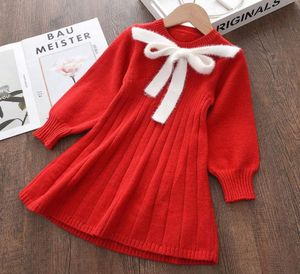 Girl039s Abiti per ragazze Baby Christmas Red Dress Moda 2021 Inverno Vestiti lavorati a maglia Bambini Casual Princess Bow Maglioni Abiti 9077874