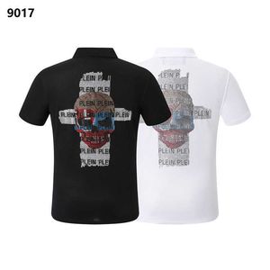 Herr t-shirts fashionabla Philippe Plains PP Mens T-shirt med Skull Head Hot Diamond Short Sleeve Polo Flip Collar