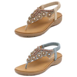 Gladiator Bohemian Wedge Hausschuhe Sandalen Damen Sandale Damen elastische Strandschuhe String Bead Color5 GAI 268 S S s