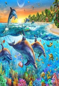 wall background wallpaper diamond Custom Blue ocean swim dolphin coral fish TV background 3d wallpaper walls3592404