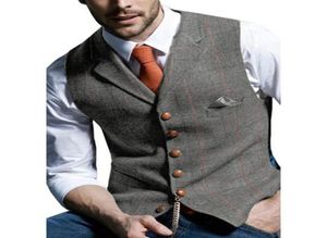 Gilet da uomo grigio Gilet di tweed Gilet con risvolto in lana a spina di pesce Gilet uomo Abito vintage Gilet formale Uomo Top27510243760214