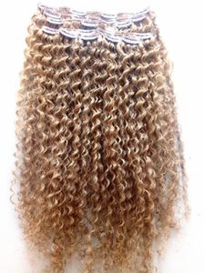 Nowa brazylijska dziewicza Remy Curly Hair Weft Clip w naturalnym perwersyjnym curl tknie nieprzetworzone ciemne blondynki Human Hair8681210