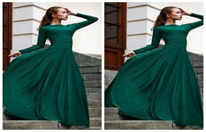Vestido de Noite Longo 2018 Elegant mörkgröna aftonklänningar Långärmad klänningar Modest Long Prom Gowns3098887