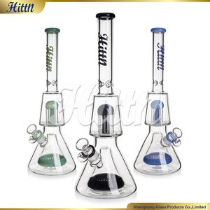 Hittn Glass Bong Double Beaker Base Water Bong 8 Tree Arms Pyramid Perc High Quality Hand Blown Borosilicate 420 Bong for Smoking 14.6 Inches