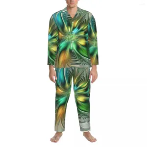 Мужская одежда для сна с абстрактным цветочным пижамным комплектом, весенний красочный фантазийный принт, ночной унисекс, комплект из 2 предметов в стиле ретро, негабаритная ночная рубашка на заказ, подарок