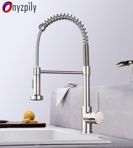 Spring Brushed Kitchen Sink Faucet Pull Down Sprayer Nozzle Single Handle Faucet Mixer Cold Stainless Steel Modern T2004238718567