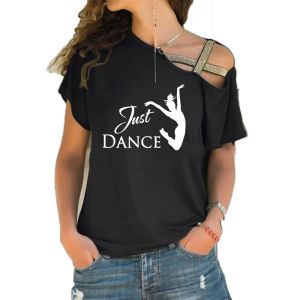 T-shirt Fun just dance Girl Tee Shirt Female Dancer Shirt funny women fashion Irregular Skew Cross Bandage style tee tops