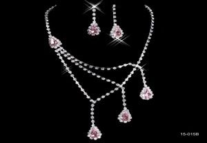 Cheap Bridal Charming Alloy Plated Pink Rhinestones Crystals Jewelry Necklace Set Wedding Bride Bridesmaid Prom Party 15015B2218697