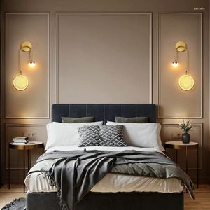 Wall Lamp Black/Gold Round Copper LED Bedside Light Nordic Mounted Bedroom Living Room Indoor Aisle Decorative