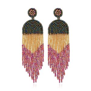 Handgjorda chic bohemiska stil smycken Long Dainty Tassel dingle boho frans frö pärlor örhängen för kvinnor pendientes largo 240226