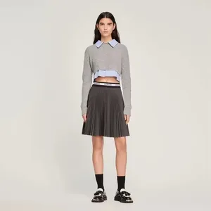 Skirts French Elegant Autumn And Winter Women's Casual Letter LOGO Belt Pleated Half Body Short Skirt