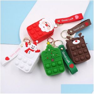 Chaveiros Natal Fidget Brinquedos Chaveiros Desenhos Animados Animal Design Rato Dina Papai Noel Árvore S Mini Bolhas Bolsa Sensory Puzzle Caso Dhahp