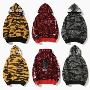 Najlepsze rzemieślnictwo męskie bluzy rekin pullover designer kurtka Tiger pełna zip harajuku bluza moda moda Co-marka kamuflaż Luminous New Hoodys