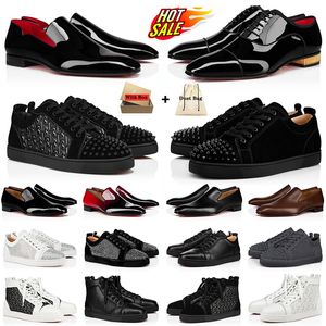 Christian Louboutin Louis Junior Spikes Veau Velours SneakerKutu Kırmızı Dipler Ayakkabılar Tasarımcı Erkek Ayakkabı Kadın Kırmızı Sole Eğitimcileri Loafers  【code ：L】