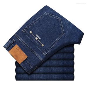 Jeans masculinos 2024 arrivlas outono inverno casual clássico azul solto reto elástico homens negócios denim calças marca vestir