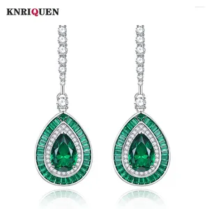 Dingle örhängen retro 925 Sterling Silver 8 12mm Ruby Emerald Drop For Women Lab Diamond Gemstone Wedding Fine Jewelry Gift