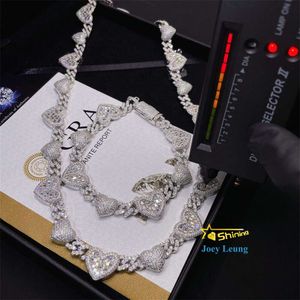 Passera diamanttestare Hip Hop -smycken 925 Silverguldpläterad halsband hjärtbaguett VVS Moissanite Iced Out Cuban Link Chain