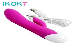 IKOKY Varinha de Vibração Dupla USB Recarregável Brinquedos Sexuais Para Mulheres AV Rod Vibrador Varinha Mágica Massageador 10 Velocidade Vara Vibratória C1811088329026