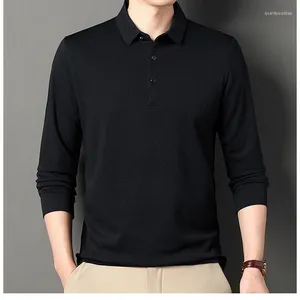 メンズポロス2024メンポロシャツビジネスロングスリーブ秋冬Tシャツカジュアル男性カラーフィットスリム韓国衣料品シャツ