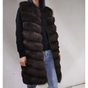 Päls 2023 Maomaokong Natural Real Pur Coat Winter Leather Jacket Women's Natural Fox Fur Long Vest Fox Pur Coat