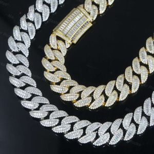 22mm Cuban Link Chain Baguette Necklace 925 Sterling Silver Pass Diamond Tester Iced Out Hiphop Vvs Moissanite Chain