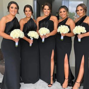 2024 One Shoulder Bridesmaid Dresses Long Side Split Sexy Maid of Honor Dress Black Wedding Party Gowns