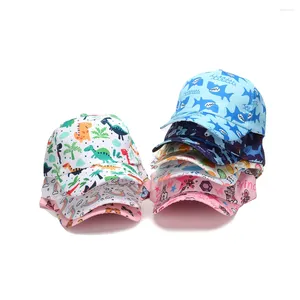 Ball Caps 2024 Boy and Girl Cartoon Baseball Cap Cute Dinosaur Shark Animal Printing Summer Protection Protection Regulowany kapelusz plażowy