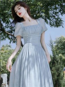Kleid Blue Märchenkleid Frauen süß dünn definierte midi romantische summer chic französische style sait