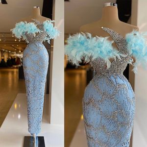 Vintage Feather Evening Dresses Sequins Crystal Mermaid Prom Gowns Custom Made Formal Party Dresses Sleeveless Plus Size