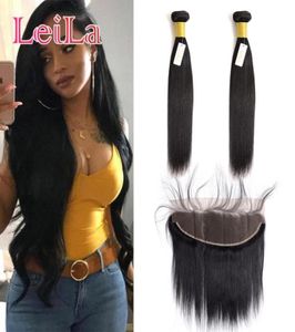 Indian Virgin Human Hair Extensions Straight Hair 2 Bunds With Lace Frontal Part 13x4 Frontal Stängning med Bundles Natural 9991990