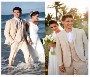 3 stycken Beige Beach Wedding Tuxedo Suits Handsome Mens Suits For Groom och Groomsmem Custom Made Formal Prom Suits Jacketpants9685701