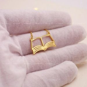 Hänge halsband rostfritt stål antik liten bok charm halsband läsning symbol för läsarbibliotek souvenirer unika gåvor