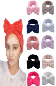 Lavare il viso Fascia per capelli Tinta unita Fiocco Fascia per doccia Bowknot Turbante Corallo in pile Avvolgere la testa Spa Make Up Fasce Accessori per capelli9223692