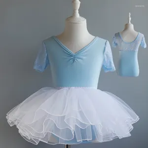 Stage Wear Children Lace Sweet Summer Ballerina Dancing Gymnastics Leotards Dancewear Costume Backless Kids Girls Classical Bodysuit