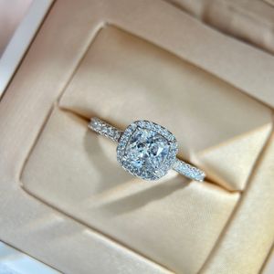 Anel de designer 925 Sterling Silver Square Diamond Promise de noivado Ringos de casamento para mulheres jóias de noiva com caixa