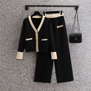 Feminino tricô 2 peças terno macio decote em v único breasted cardigan + calças senhora inverno camisola conjunto outono agasalho pano