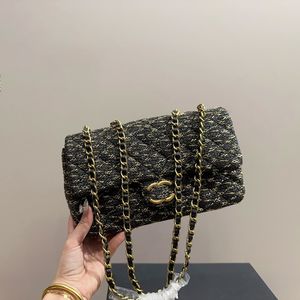 CF Fashion Damen-Umhängetasche, 25 cm, Stroh, gewebt, Diamant-Gold-Hardware, Metallschnalle, luxuriöse Handtasche, Matelasse-Kette, Umhängetasche, Make-up-Taschen, klassische Khaki-Mode