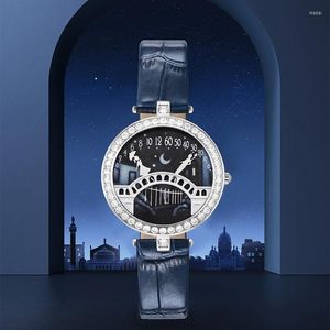 Armbanduhren 2022 Damenuhr Leder Luxus Temperament Eingelegter Diamant Geschenk für Liebhaber Valentinstag Brücke Dating Beauti233E