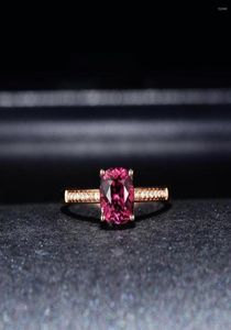 Cluster Rings Lab Ruby Real 14K Rose Gold Red Emstone Color For Women Wedding Engagement Jewelry Gorgeous Promise Gift9342657